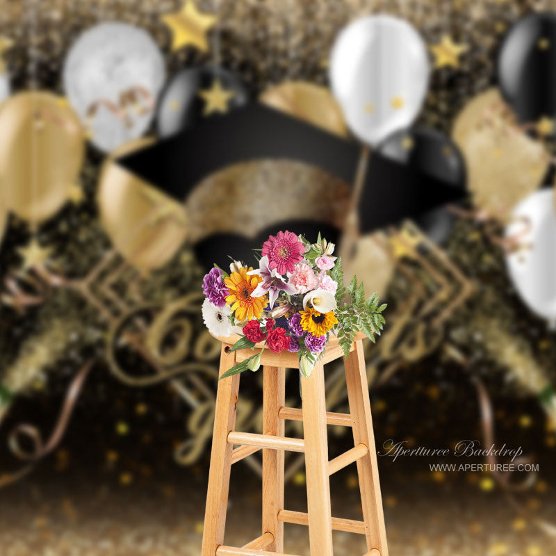 Aperturee - Sparkling Balloon Champagne Bokeh Grad Backdrop For Photo