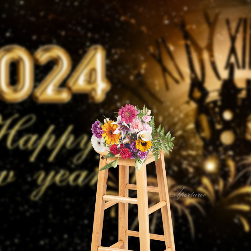 Aperturee - Sparkling Clock 2023 Happy New Year Backdrop