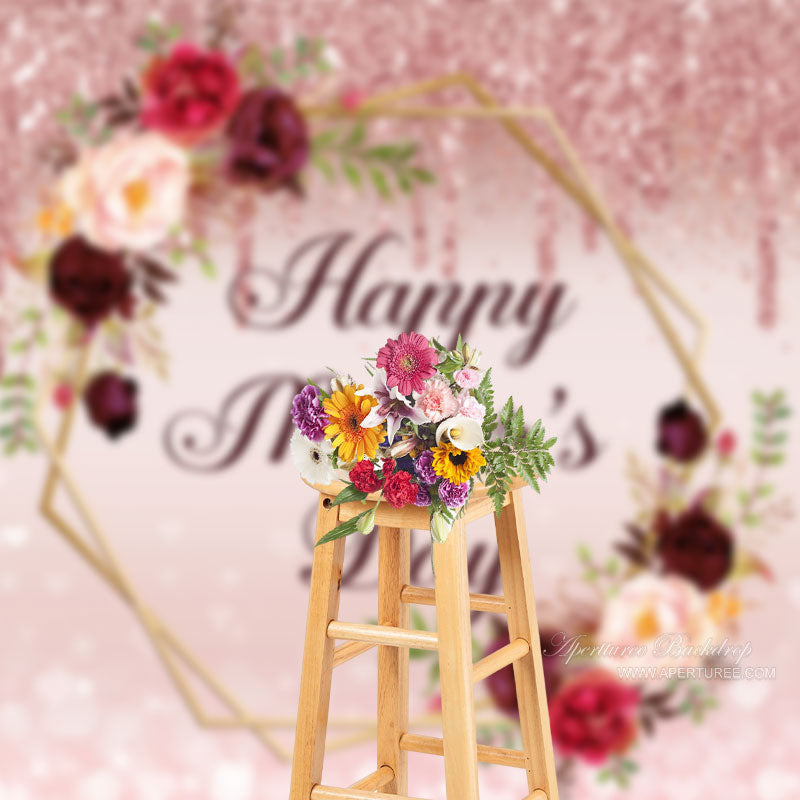 Aperturee - Sparkling Floral Bokeh Pink Happy Mothers Day Backdrop