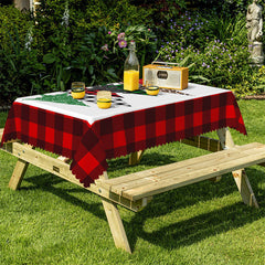 Aperturee - Sparkling Pine Trees Red Plaid Christmas Tablecloth