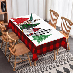 Aperturee - Sparkling Pine Trees Red Plaid Christmas Tablecloth