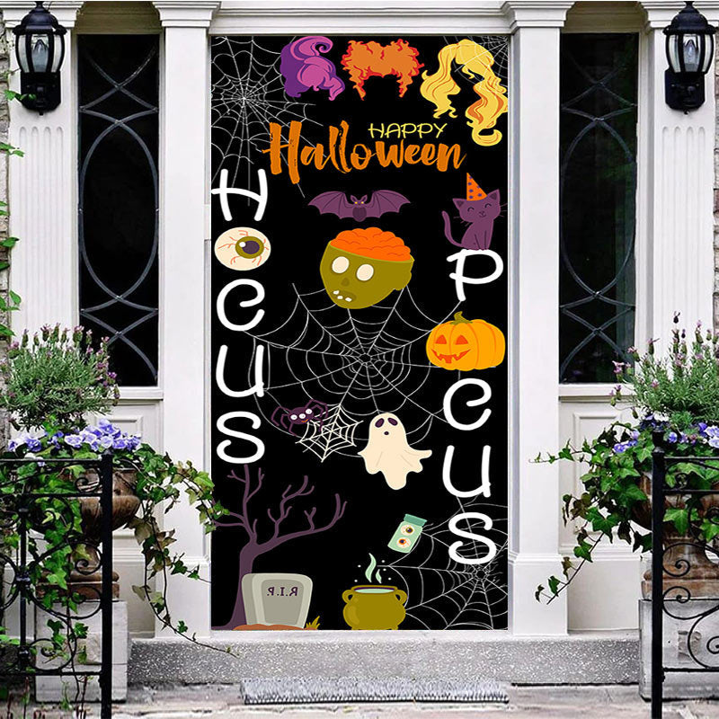 Aperturee - Spider Wab Ghosts Witch Black Halloween Door Cover