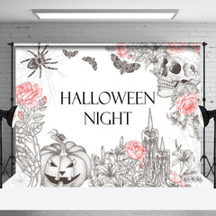 Aperturee - Spider Wab Skull Floral Halloween Night Backdrop