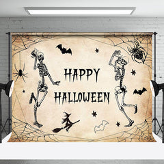 Aperturee - Spider Web Dancing Skeleton Happy Halloween Backrop