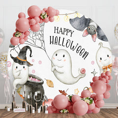 Aperturee - Spider Web Ghost Bat Round Halloween Party Backdrop