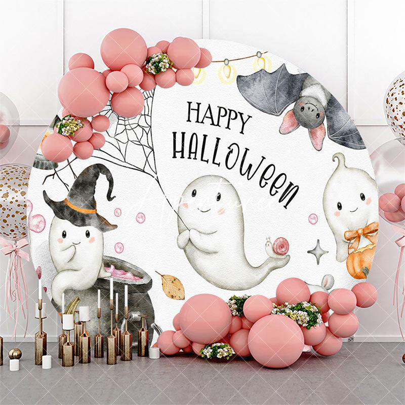 Aperturee - Spider Web Ghost Bat Round Halloween Party Backdrop