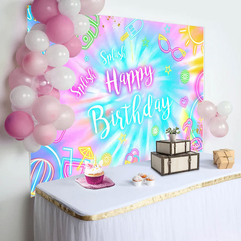 Aperturee - Splash Colorful Neon Stuff Happy Birthday Backdrop