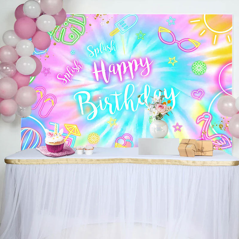 Aperturee - Splash Colorful Neon Stuff Happy Birthday Backdrop