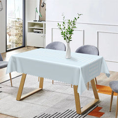 Aperturee - Splicing Baby Blue White Plaid Rectangle Tablecloth