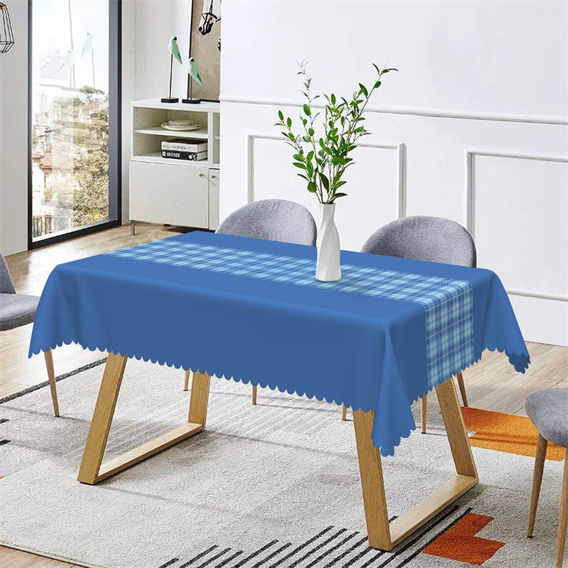 Aperturee - Splicing Dark Blue Checkered Rectangle Tablecloth