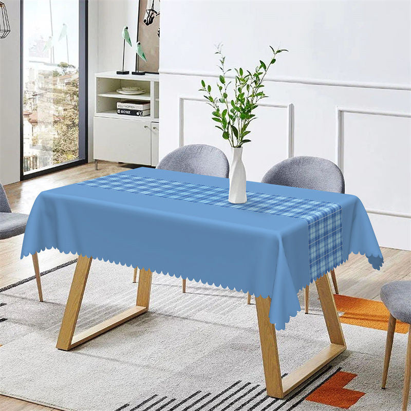 Aperturee - Splicing Retro Blue Checkered Rectangle Tablecloth