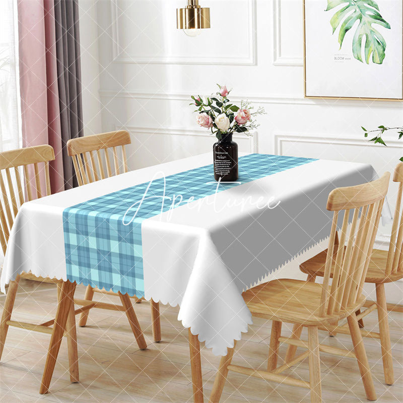 Aperturee - Splicing White Green Checkered Rectangle Tablecloth