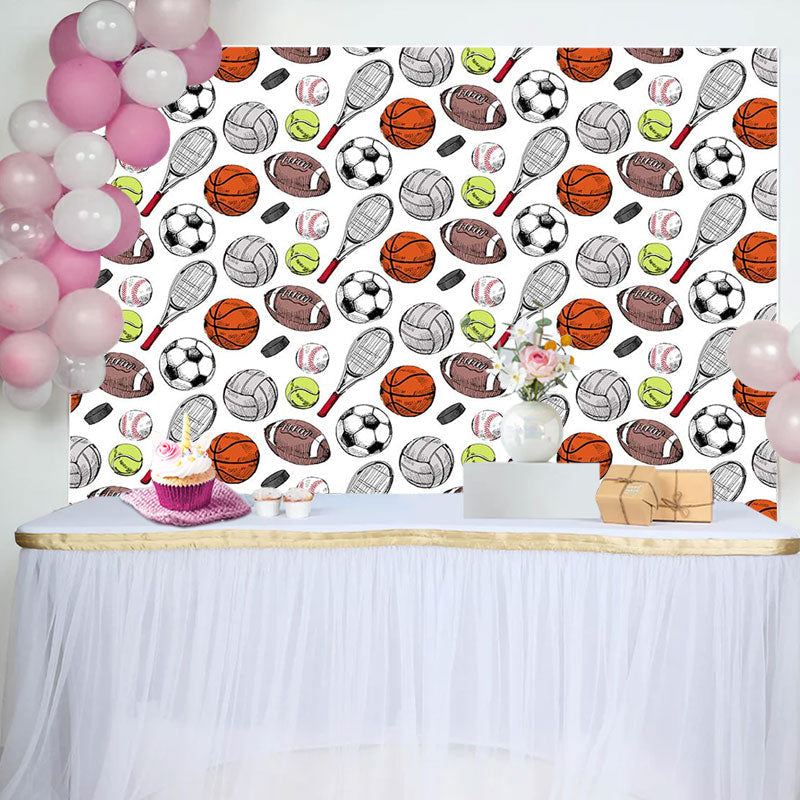 Aperturee - Sports Balls Pattern Baby Shower Backdrop For Boy