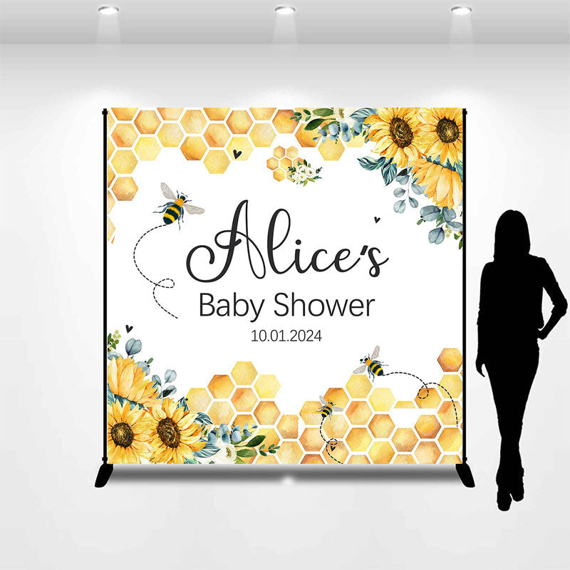 Aperturee - Spring Bee Custom Name Baby Shower Backdrop