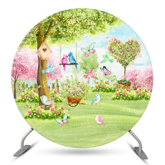 Aperturee - Spring Birds Butterfly In The Garden Circle Backdrop Kit