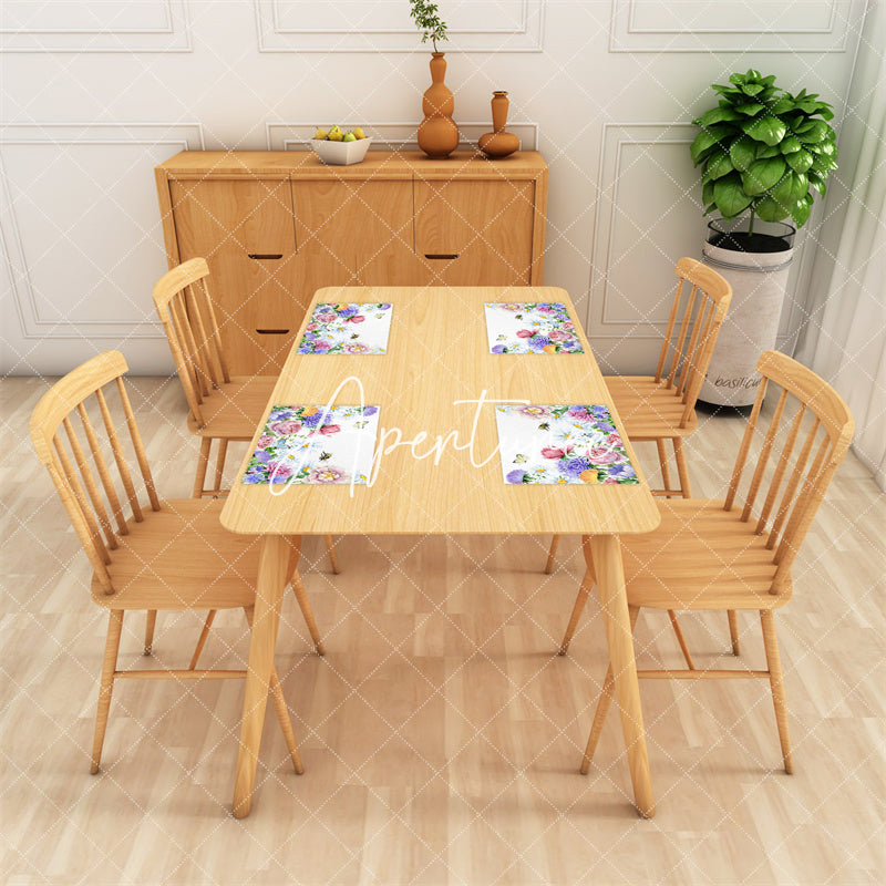 Aperturee - Spring Bloom Flowers Bee Dining Set Of 4 Placemats