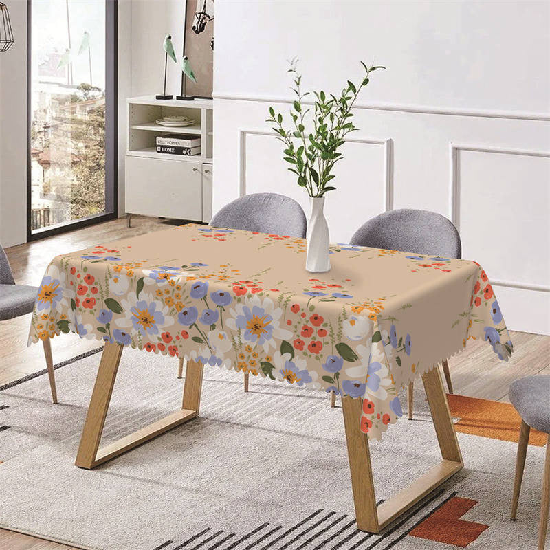 Aperturee - Spring Blooming Flowers Khaki Rectangle Tablecloth