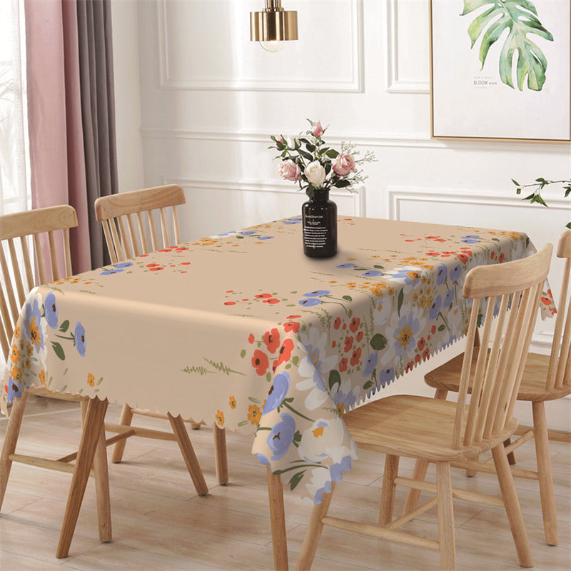 Aperturee - Spring Blooming Flowers Khaki Rectangle Tablecloth