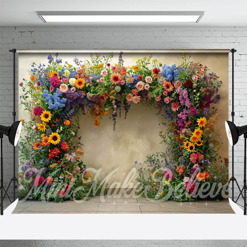 Aperturee - Spring Colorful Floral Arch Wall Photography Backdrop