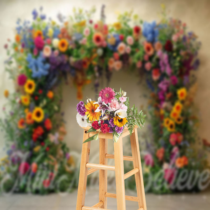 Aperturee - Spring Colorful Floral Arch Wall Photography Backdrop