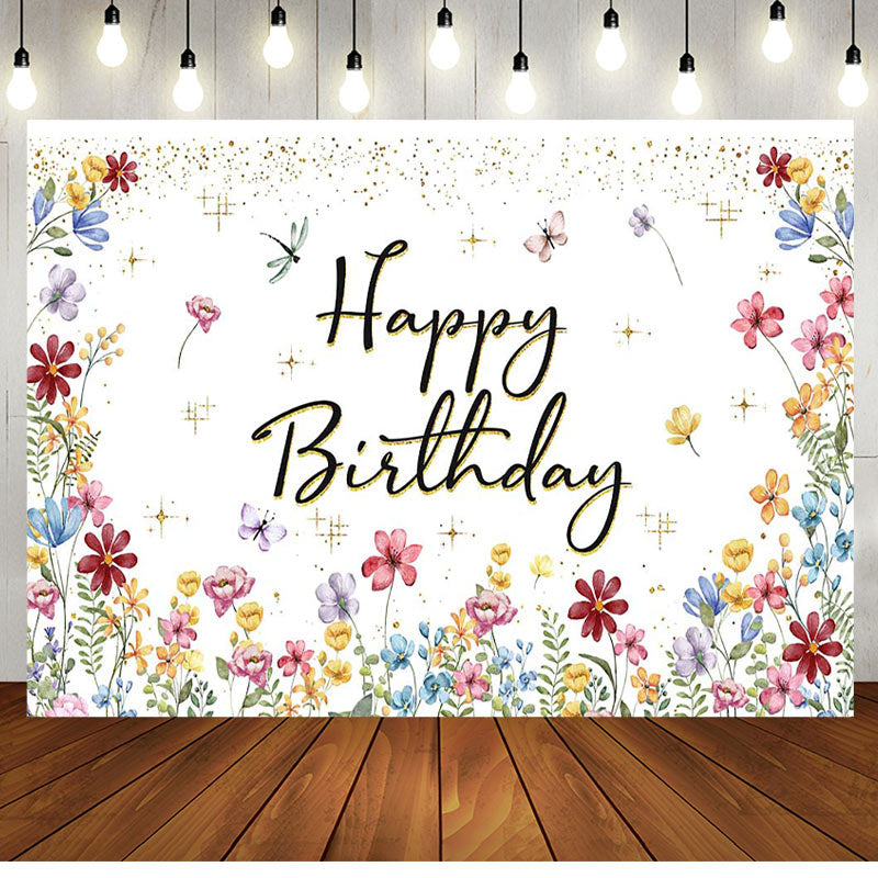 Aperturee - Spring Colorful Floral Backdrop For Birthday Party