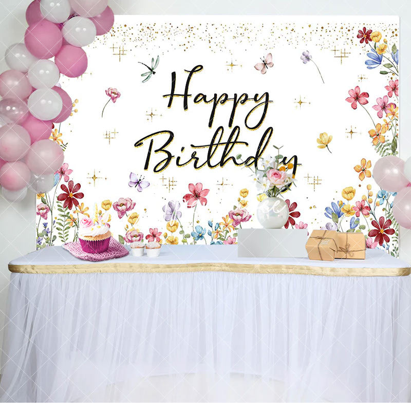 Aperturee - Spring Colorful Floral Backdrop For Birthday Party