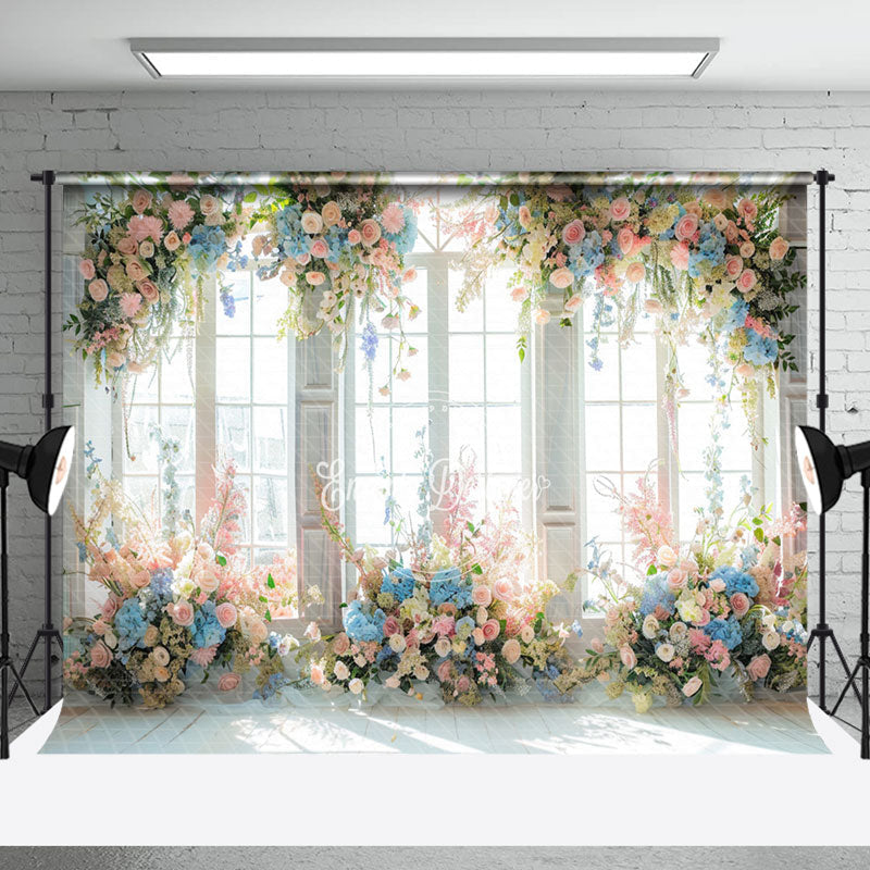 Aperturee - Spring Colorful Floral Window Backdrop For Wedding