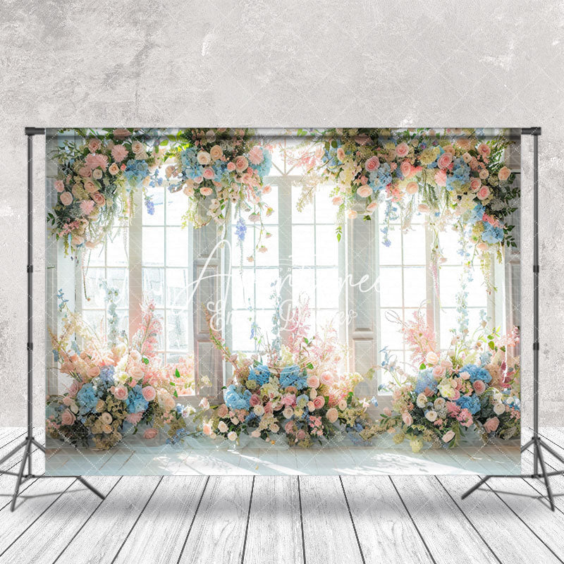 Aperturee - Spring Colorful Floral Window Backdrop For Wedding