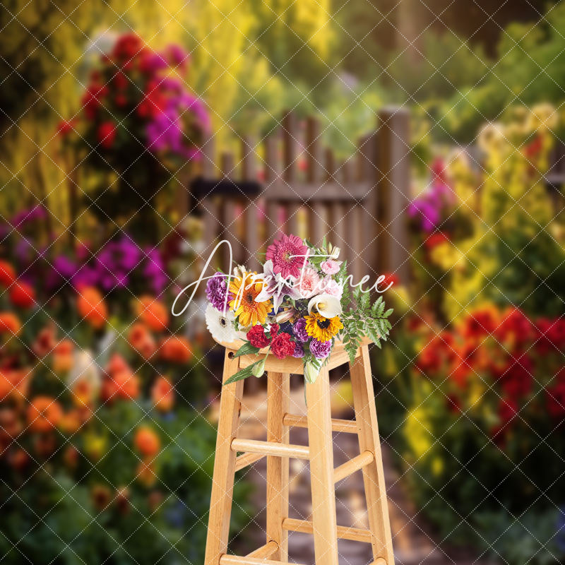 Aperturee - Spring Colorful Floral Wooden Fence Photo Backdrop