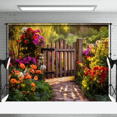 Aperturee - Spring Colorful Floral Wooden Fence Photo Backdrop