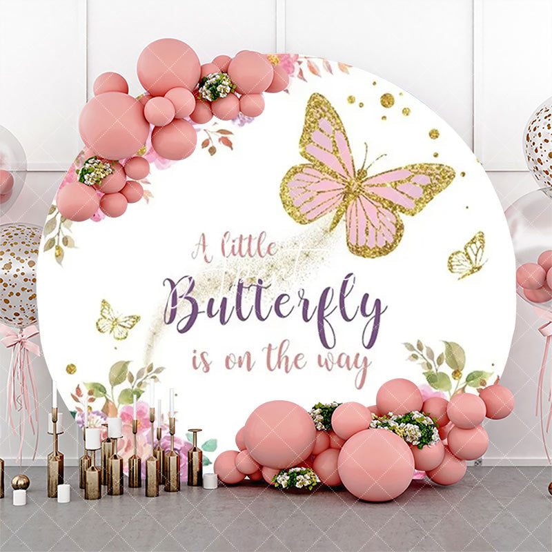 Aperturee - Spring Floral Butterfly Round Baby Shower Backdrop