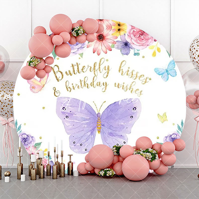 Aperturee - Spring Floral Butterfly Round Backdrop For Birthday