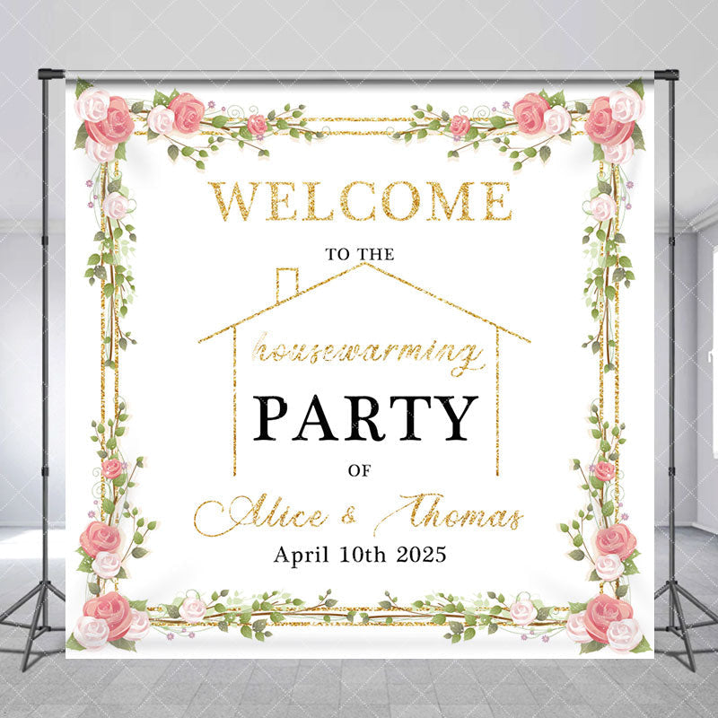 Aperturee - Spring Floral Custom Name Housewarming Party Bakdrop