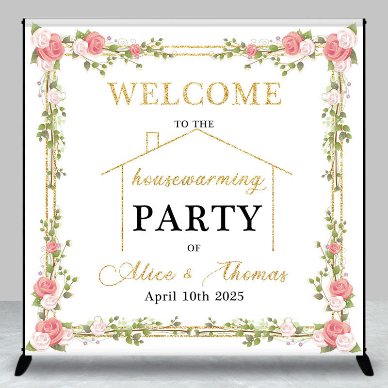 Aperturee - Spring Floral Custom Name Housewarming Party Bakdrop