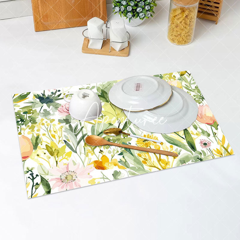 Aperturee - Spring Floral Greenery Dining Set Of 4 Placemats