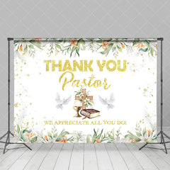 Aperturee - Spring Floral Leaf Gold Thank You Pastor Backdrop