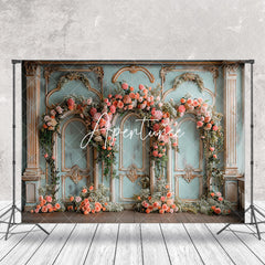 Aperturee - Spring Floral Leaf Retro Green Luxury Wall Backdrop