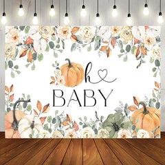 Aperturee - Spring Floral Leaves Pumpkins Baby Shower Backdrop