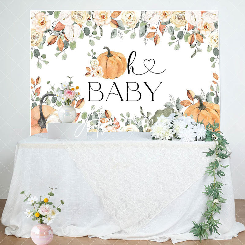 Aperturee - Spring Floral Leaves Pumpkins Baby Shower Backdrop