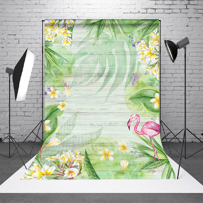 Aperturee - Spring Floral Monstera Wooden Wall Photo Backdrop