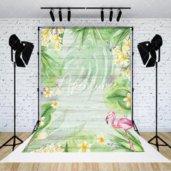 Aperturee - Spring Floral Monstera Wooden Wall Photo Backdrop