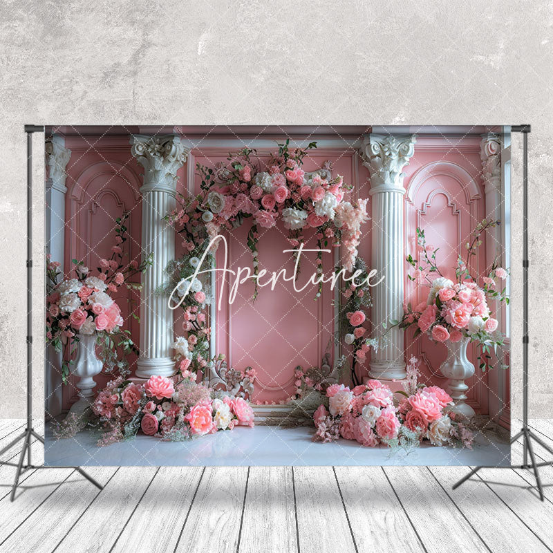 Aperturee - Spring Floral Pink White Luxury Retro Wall Backdrop