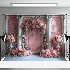 Aperturee - Spring Floral Pink White Luxury Retro Wall Backdrop