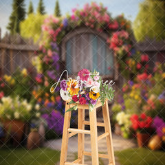 Aperturee - Spring Floral Retro Wooden Door Photography Backdrop