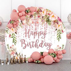 Aperturee Spring Floral Rose Gold Glitter Round Birthday Backdrop