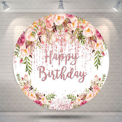 Aperturee Spring Floral Rose Gold Glitter Round Birthday Backdrop