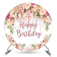 Aperturee Spring Floral Rose Gold Glitter Round Birthday Backdrop