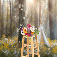 Aperturee - Spring Floral Tent Trunk Sunlight Forest Backdrop