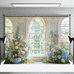 Aperturee - Spring Floral White Retro Window Wedding Backdrop