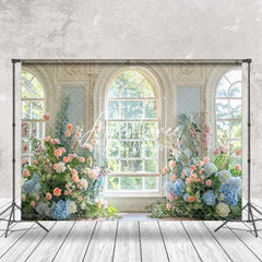 Aperturee - Spring Floral White Retro Window Wedding Backdrop